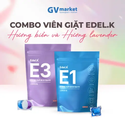 Combo Viên Giặt Edel.K Hàn Quốc E1 Hương Biển + E3 Hương Lavender, 7 Enzyme Sạch Sâu Thơm Lâu và Bảo Vệ Vải